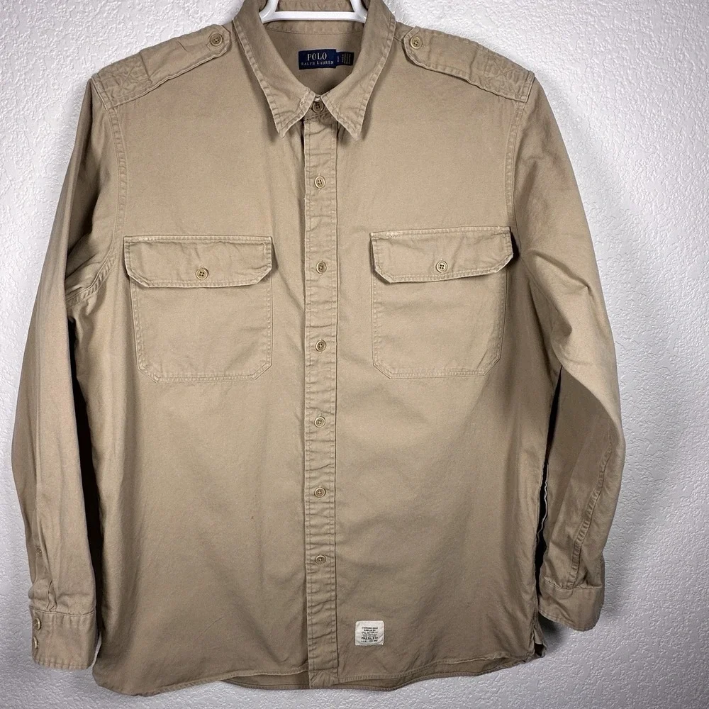 Polo Ralph Lauren Surplus Div Army Military Safari Button Up Distress LRG FLAW